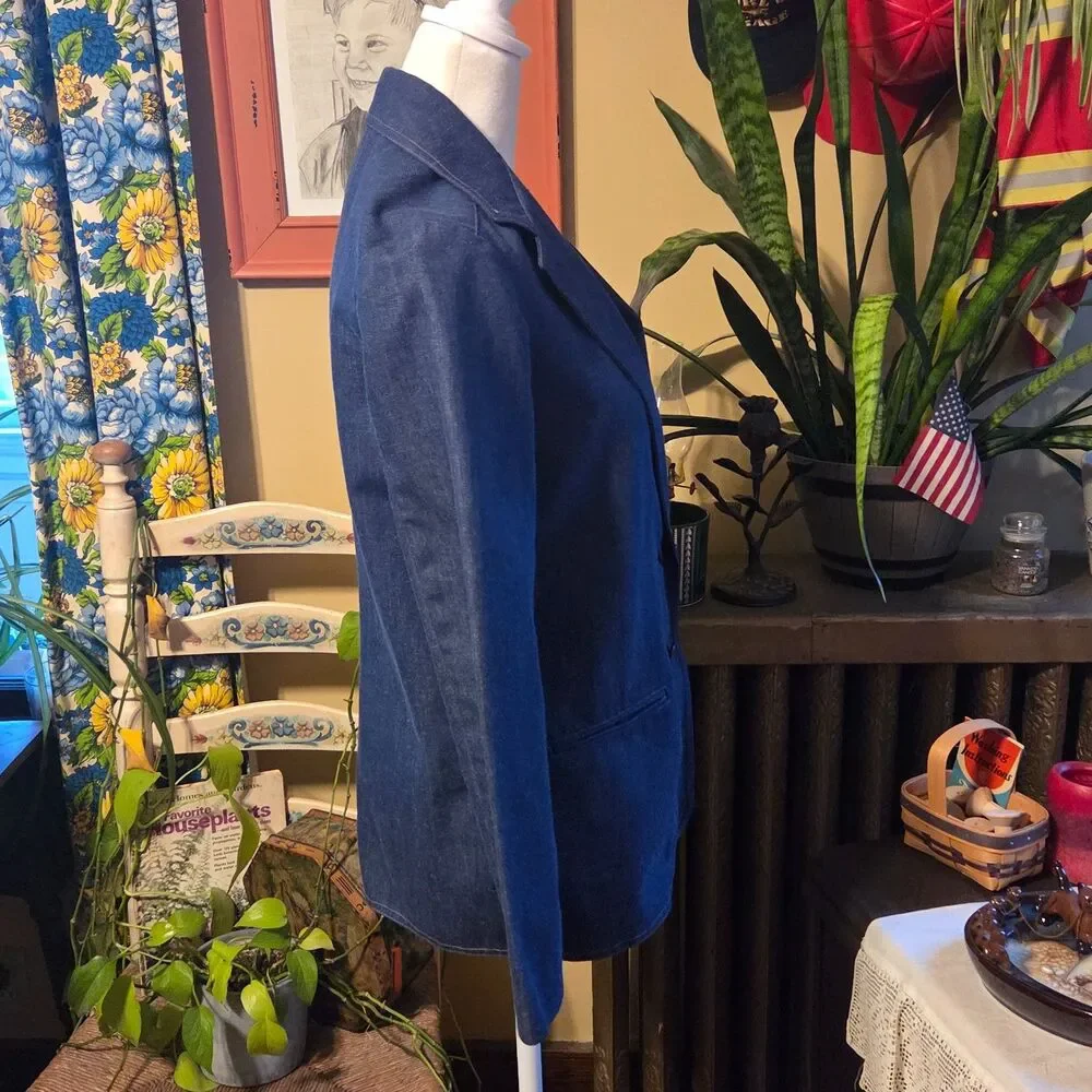 Vintage 70s Ship’n Shore Denim Look Blazer USA Made ILGWU Size 6 Small